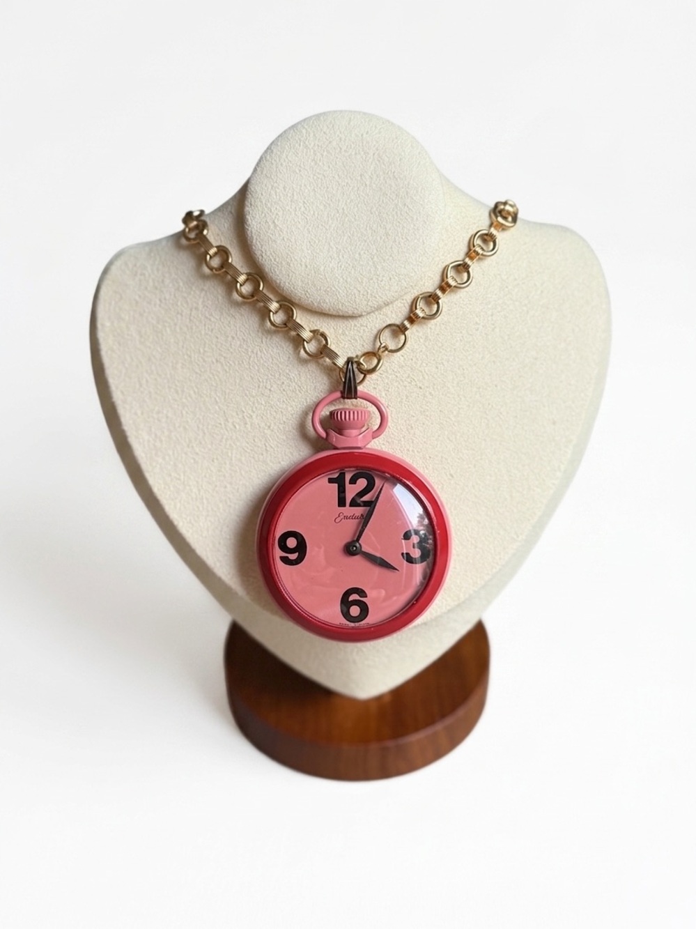 Vintage Endura Red & Pink Pendant Watch Necklace – Great Britain
